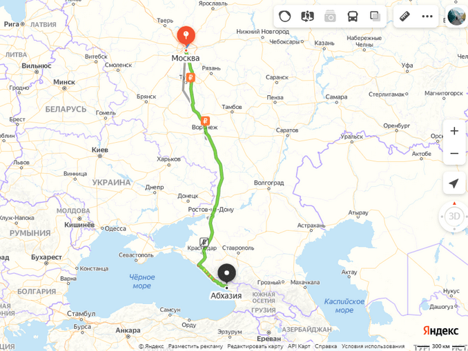 Маршрут автопутешествия из Москвы в Абхазию Маршрут поездки на авто из Москвы в Абхазию