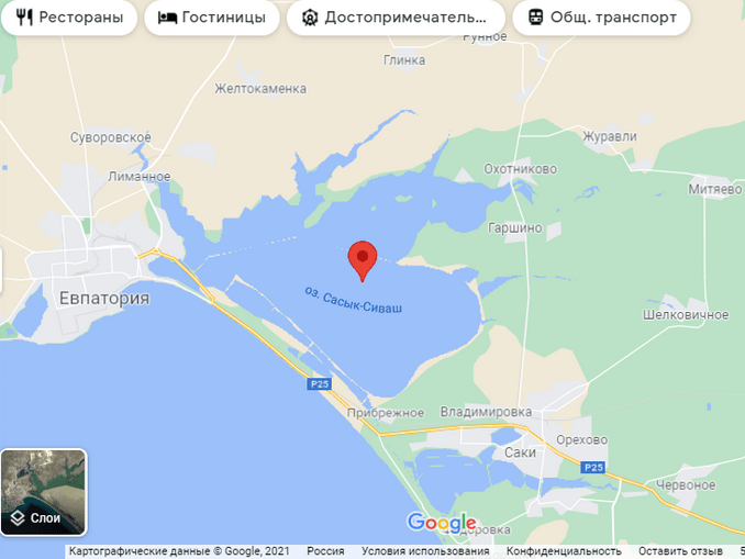 Сасык-Сиваш на карте Озеро Сасык-Сиваш на карте Крыма